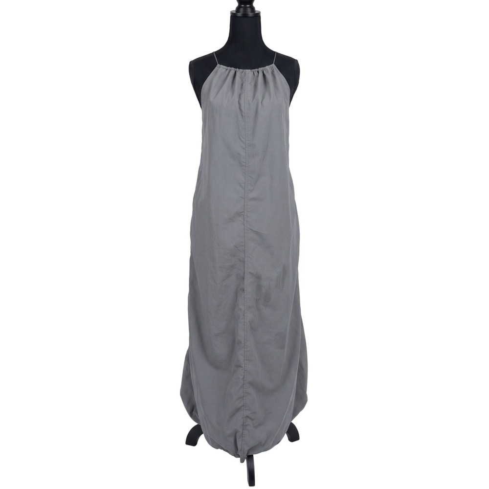 ZARA Grey Parachute Maxi Dress Halter Low Back Adjustable Bubble Hem Large - Picture 2 of 8